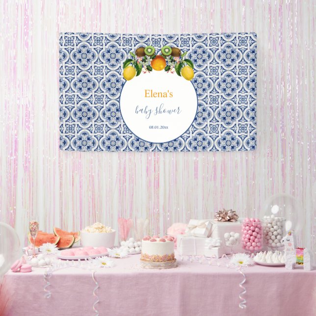 Lona Amalfi blanco y azul Lemons Italia Baby Shower (Fiesta)