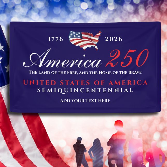 Lona America 250 Land of Free Home Brave Patriotic Blue (America 250 Land of Free Home Brave Patriotic Semiquincentennial Celebration Democratic Blue Banner)