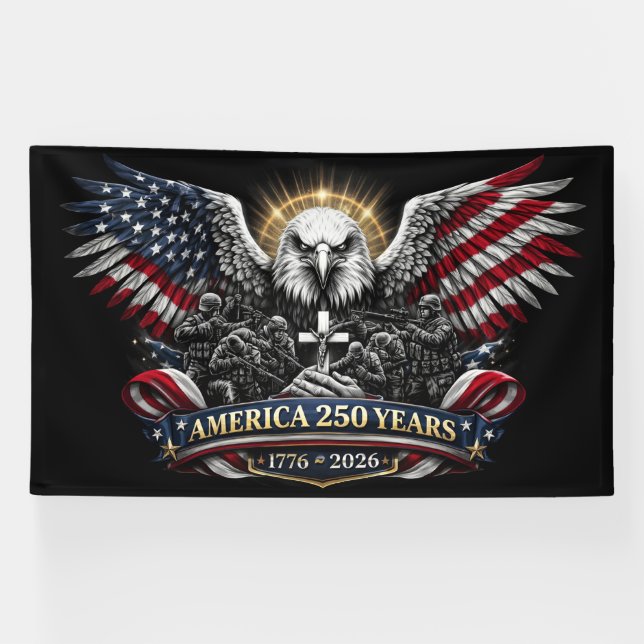 Lona America 250 Patriotic Eagle and Military Tribute  (Horizontal)
