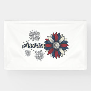 Lona América Patriótica Flor Fuegos Artificiales Diseño