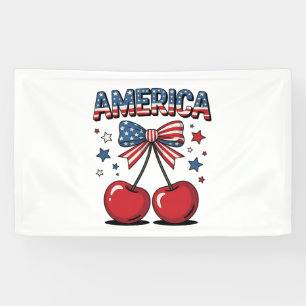 Lona American Coquette Bow Cherry Aesthetic USA Flag