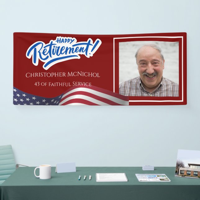 Lona American Flag Retirement Banner with Custom Photo  (Feria)