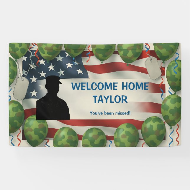 Lona American Flag Welcome Home Banner Custom Military (Horizontal)