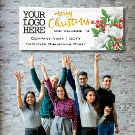 Lona Añadir floral acuarela con logotipo | Navidad dora