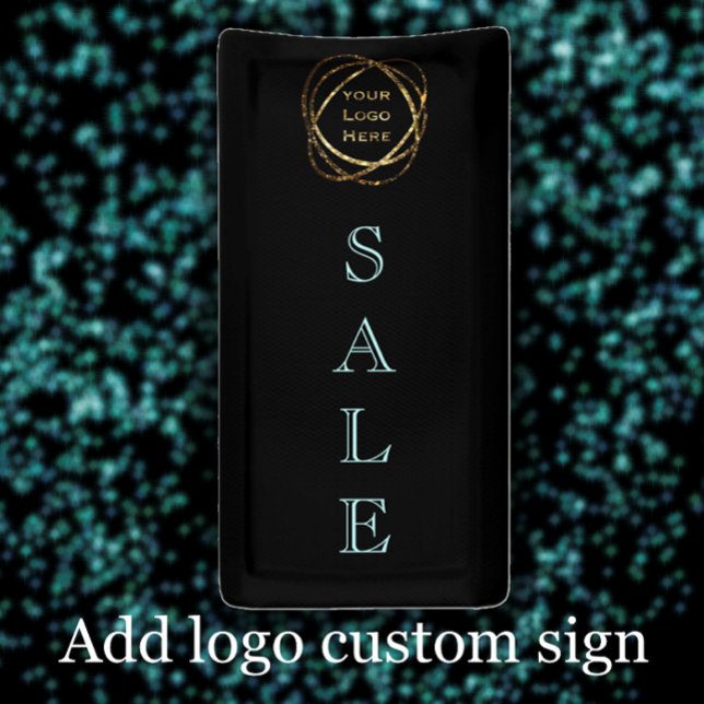 Lona Añadir logotipo comercial / Elegante venta simple  (Elegant aqua and black custom Sale sign. Add your logo promotional banner.
)
