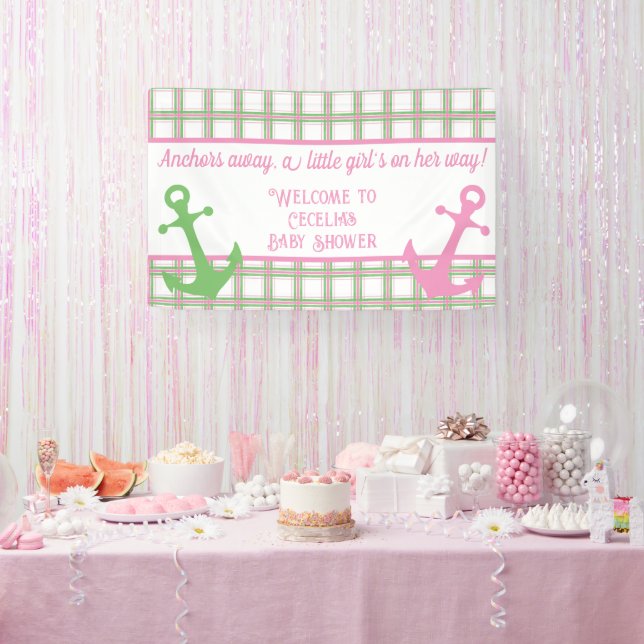 Lona Anchores ausentes Chica Baby Shower Náutico (Fiesta)