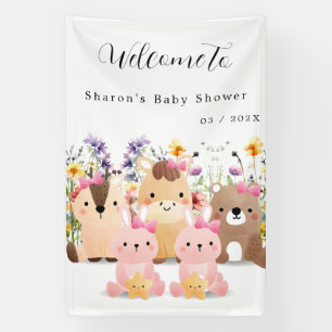 Lona Animales Bebés Adorables y Flores Silvestres Baby