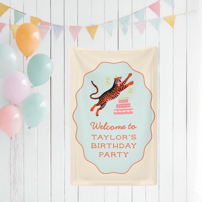 Lona Animales de fiesta de cumpleaños de tigres Bienven (Subido por el creador)