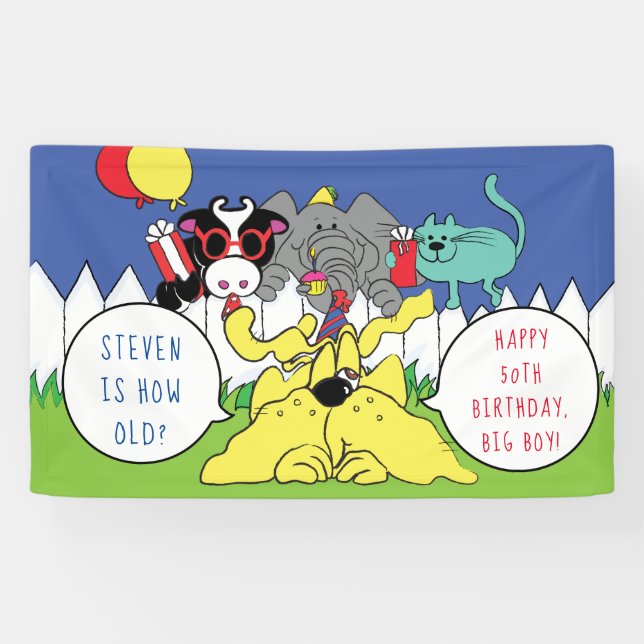 Lona Animales de fiesta de cumpleaños personalizados (Horizontal)