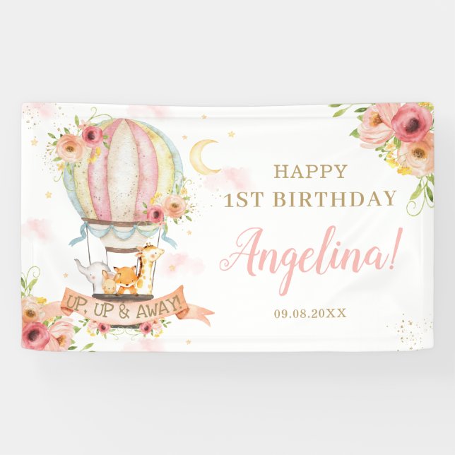 Lona Animales de globos aerostáticos florales Fondo de  (Horizontal)