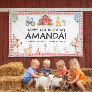 Lona Animales de Granja Cumpleaños de Niños Estandarte 