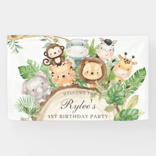 Lona Animales de la jungla en primer aniversario decora