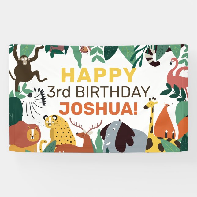 Lona Animales de la selva silvestre Niños Personalizado (Horizontal)