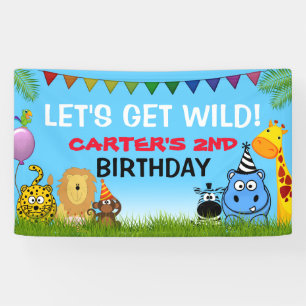 Lona Animales de Safari Colorido Cumpleaños de Niños en