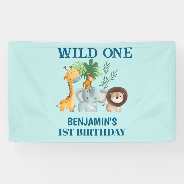 Lona Animales de Safari Wild One Jungle Cumpleaños 1º  (Horizontal)