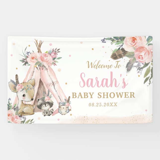 Lona Animales de Woodland Fondo de Bienvenida Tribal Bo (Horizontal)