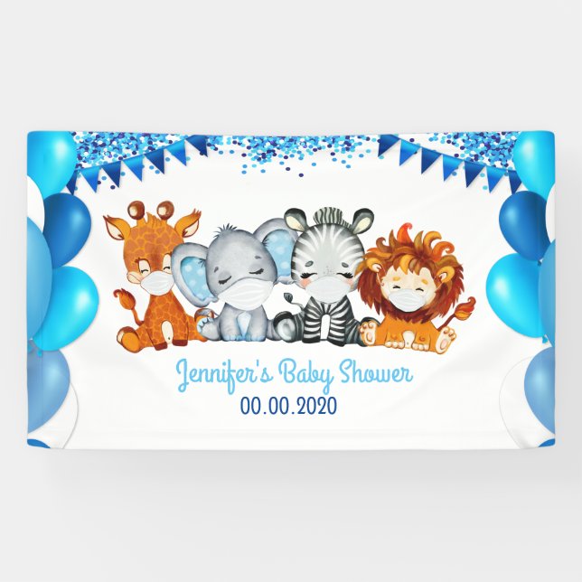Lona Animales en el cartel de elefante mascara Baby Sho (Horizontal)