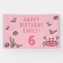 Lona Animales Marinos Cangrejo Rosa Concha Niña Foto Cu