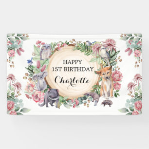 Lona Animales nativos australianos floral feliz cumplea
