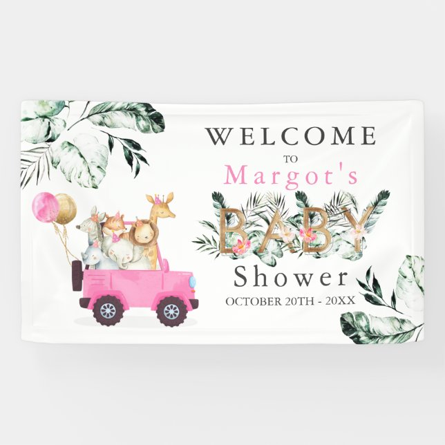 Lona Animales Safari manejados por Baby Shower Greenery (Horizontal)