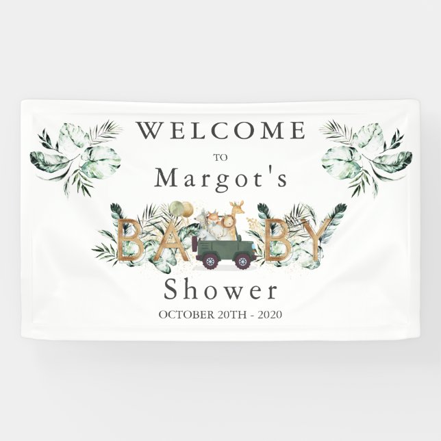 Lona Animales Safari manejados por Baby Shower Greenery (Horizontal)