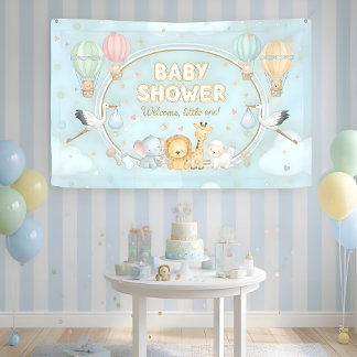 Lona Animals Hot Air Balloons Clouds Cute Baby Shower 