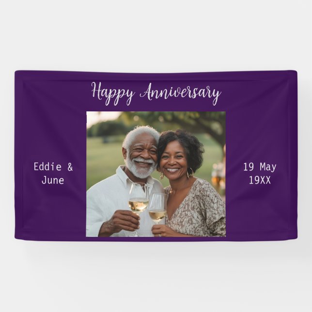 Lona Aniversario de la foto de un banner moderno morado (Horizontal)