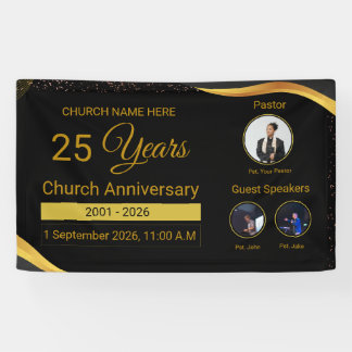 Lona Aniversario de la Iglesia Elegante Negro y Dorado