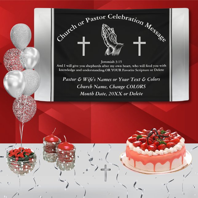 Lona Aniversario de la Iglesia o afiche del Pastor (Personalized, Church Anniversary Banner. Black and Silver, Church Banners. Pastor Anniversary Banner)