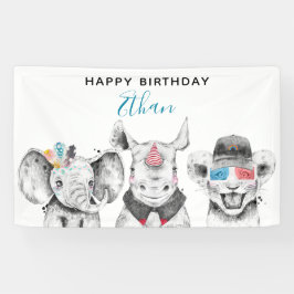 Lona Aniversario de Safari de mano blanca y negra moder