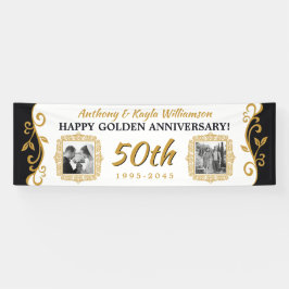 Lona Aniversario del 50 Boda agrega tu foto dorada negr