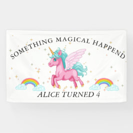 Lona Aniversario del arco iris de Unicornio rosa mágico