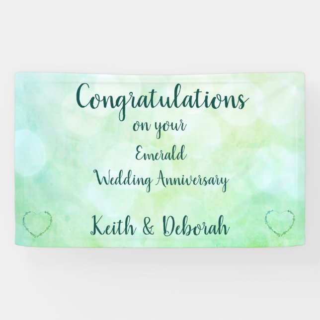 Lona Aniversario del Boda de Esmeralda Personalizado (Horizontal)