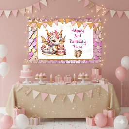 Lona Aniversario del dragón de oro y rosa personalizado