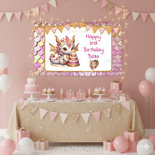 Lona Aniversario del dragón de oro y rosa personalizado