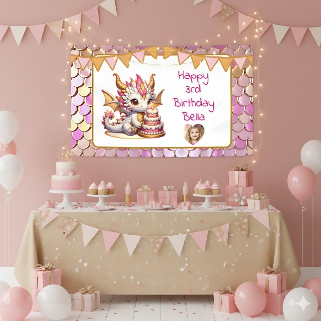 Lona Aniversario del dragón de oro y rosa personalizado (Subido por el creador)