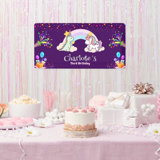 Lona Aniversario del globo de arco iris de la dinosauri (Fiesta)