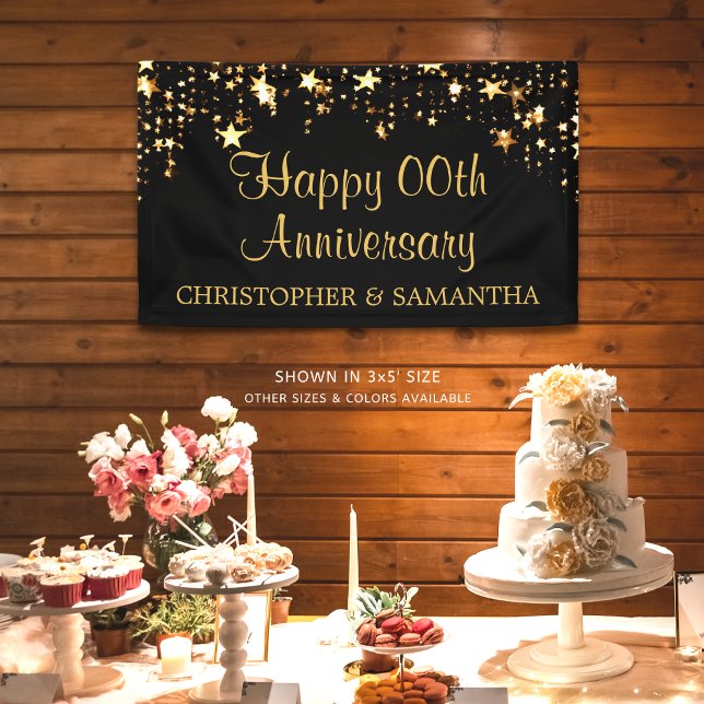 Lona Aniversario feliz | CUALQUIER Año | Negro y oro (Subido por el creador)