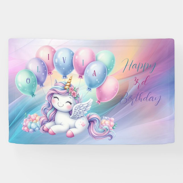 Lona Aniversario mágico de Rainbow Unicorn (Horizontal)
