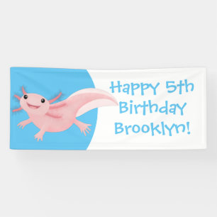 Lona Aniversario personalizado de axolotl lindo rosa fe