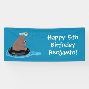 Lona Aniversario personalizado de la pesca del cachorro