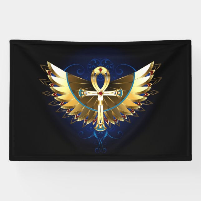Lona Ankh de oro con alas (Horizontal)
