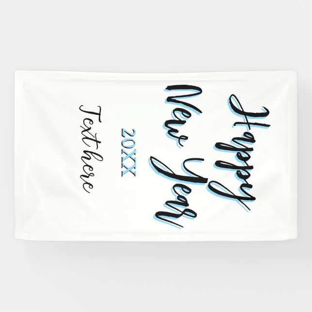 Lona Año nuevo azul negro audaz año simple (Horizontal)