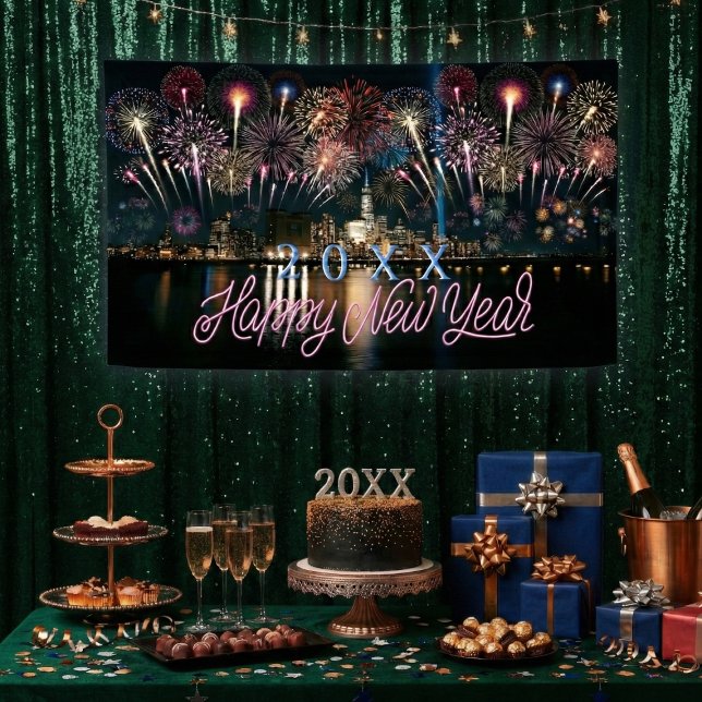 Lona Año Nuevo Costumbre Año Fuegos Artificiales Ciudad (Subido por el creador)
