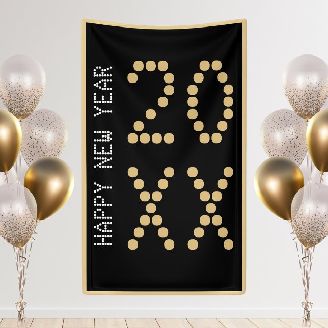 Lona Año Nuevo Feliz Año Nuevo 2024 (Black & Gold Happy New Year 2024 Banner)