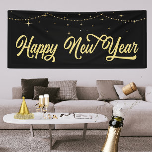 Lona Año Nuevo Feliz de Oro Elegante