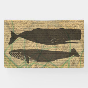 Lona  Antiguo Ballena Náutico Vintage Océano Vida Marin