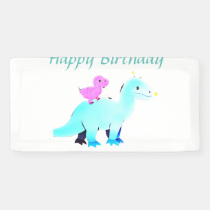 Lona Anuncio de cumpleaños de dinosaurio con acuarela a