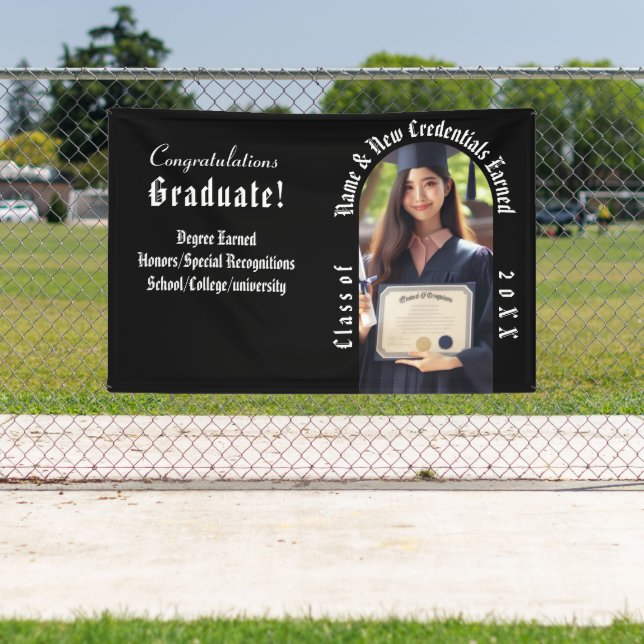 Lona Anuncio de foto de graduación moderna en blanco y  (in situ)