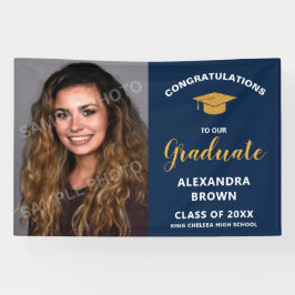 Lona Anuncio de graduación azul con foto
